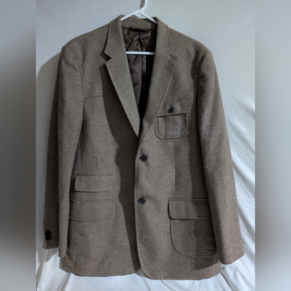 Perry Ellis Mens Blazer Sport Coat Two Button Jacket Wool 44R Casual Brown